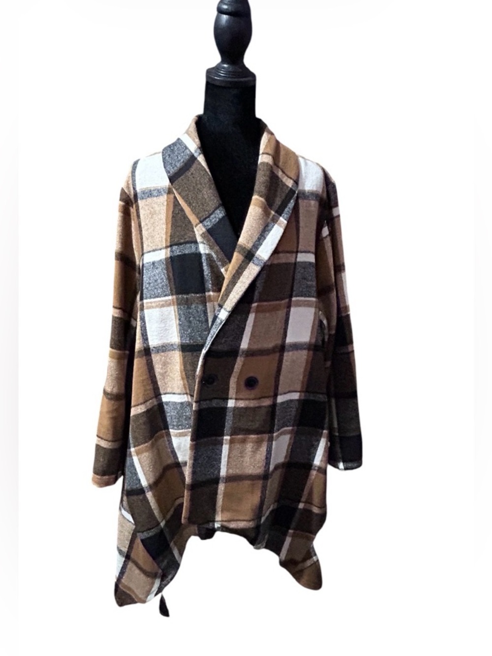 Bloomchic Plus 14-16 Plaid Belted Shawl Collar Cardigan Brown/Black/Cream NWOT - Picture 6 of 15